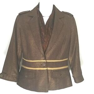 Randolph Duke Copper Brown Gold Trim Blazer Military Style 3/4 Sleeve Size 4